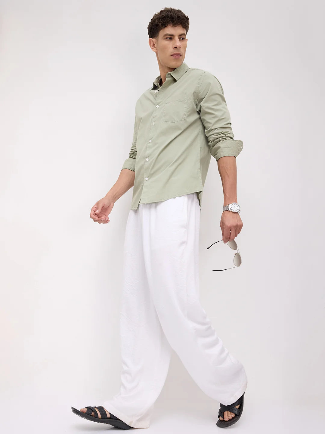 Plush Asparagus Green Peach Finish Poplin Shirt
