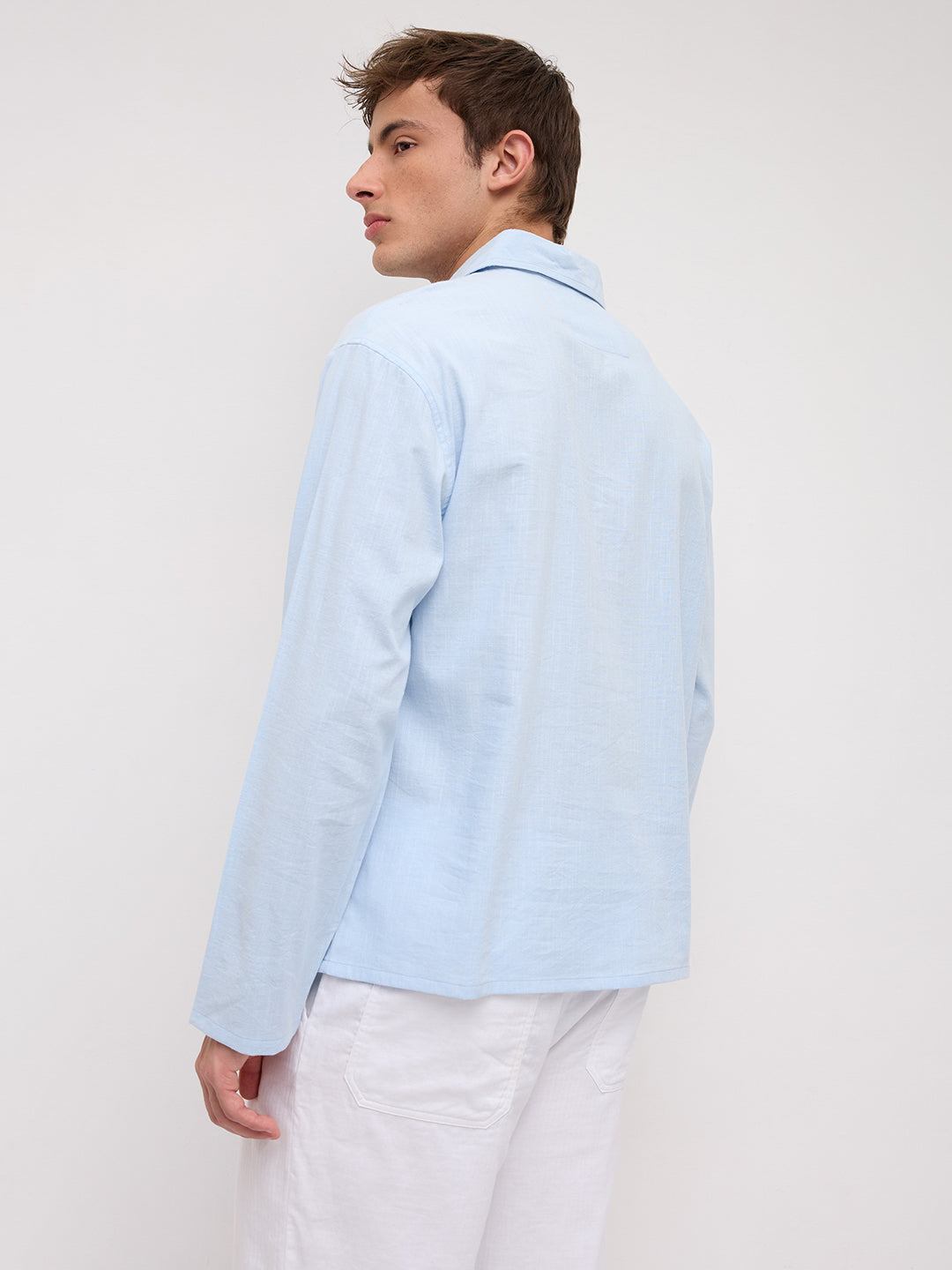 Refreshing Blue Slub Textured Center Seam Oversized Polo Shirt