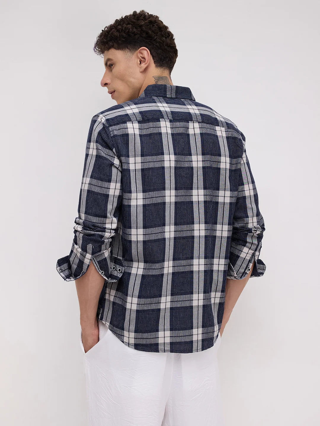 Graphite Blue Contrast Stitch Multi-Stripe Shirt
