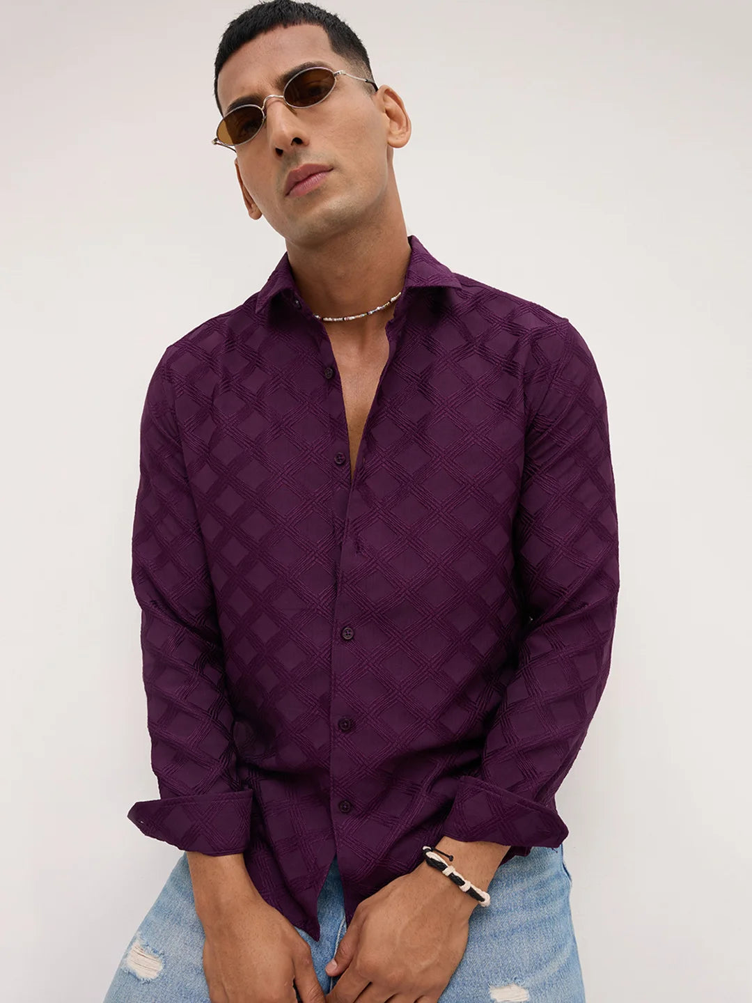 Royal Wine Diamond Textured Shirt