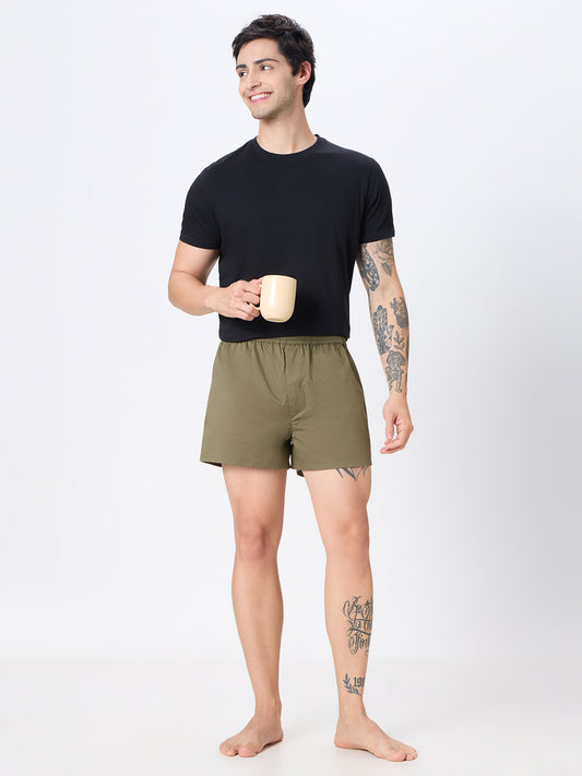 Solid Olive & Grey Checks Boxers