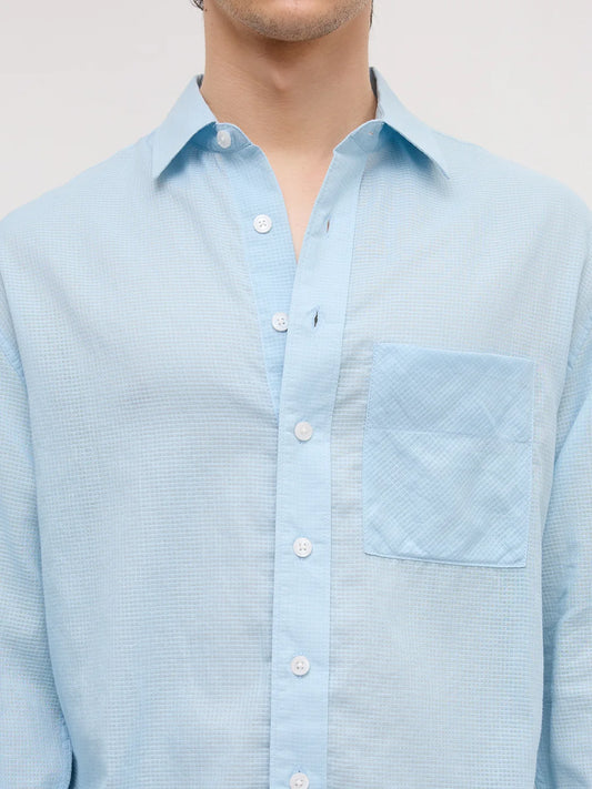 Sheer Blue Gingham Checks Boxy Fit Crop Shirt
