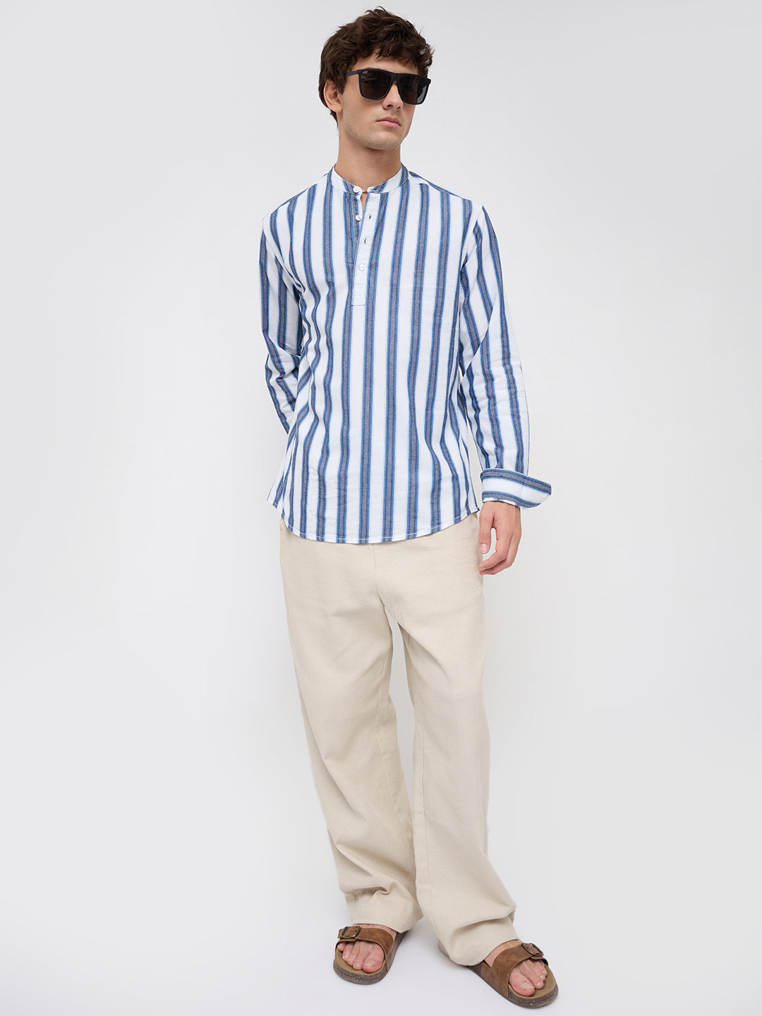 Coastal Denim Rhythm Loom Multi-Striped Kurta
