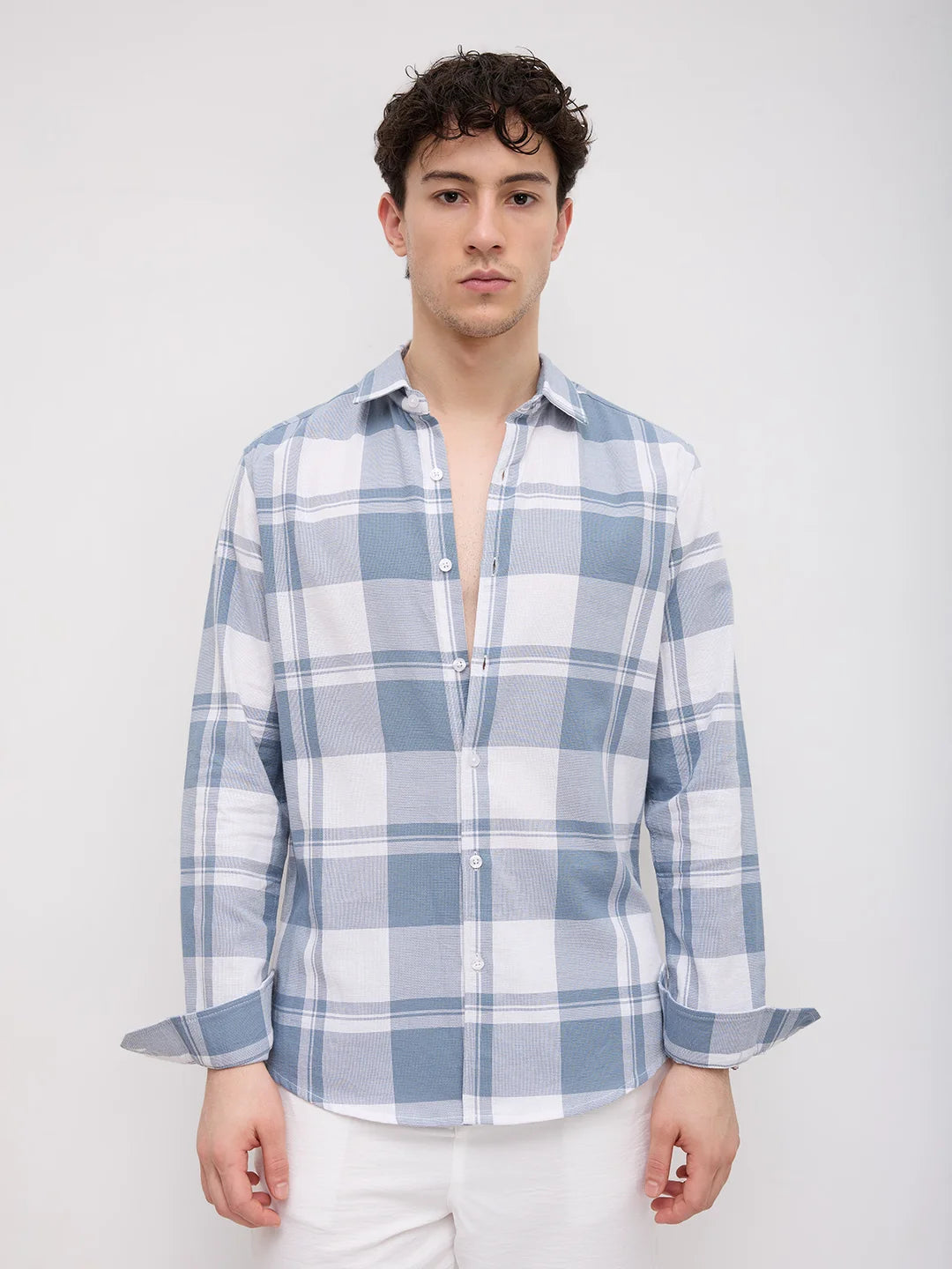 Timeless Slate Blue & White Plaid Checks Shirt