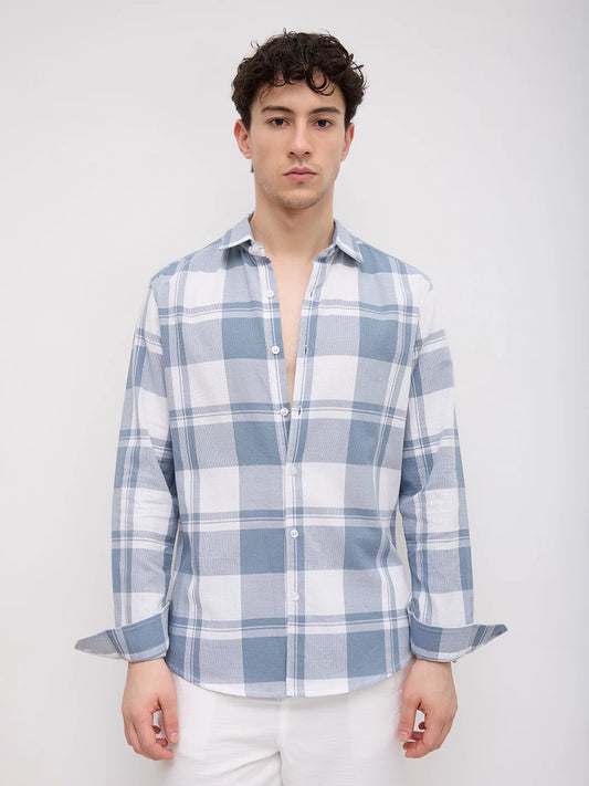 Timeless Slate Blue & White Plaid Checks Shirt