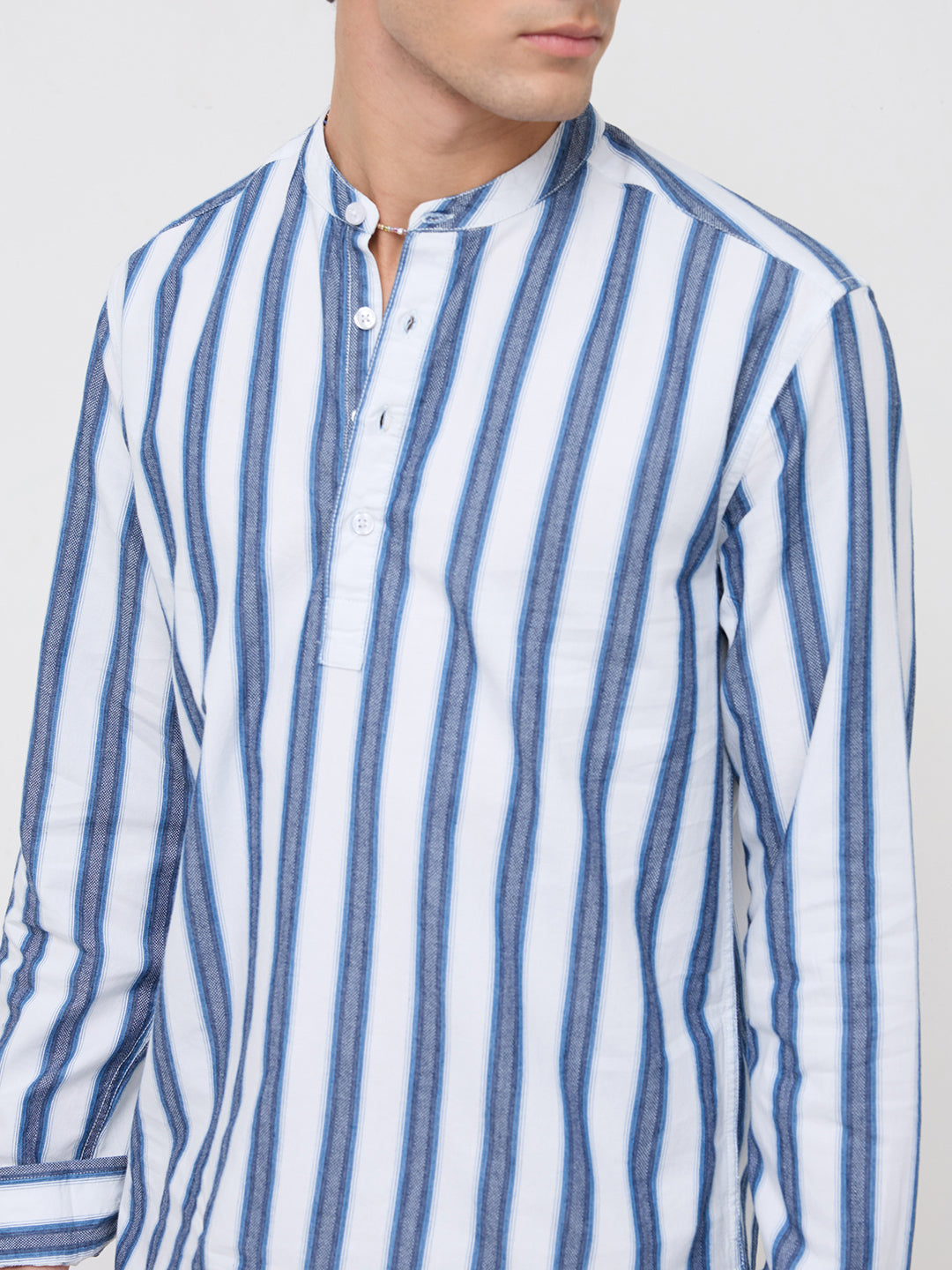 Coastal Denim Rhythm Loom Multi-Striped Kurta