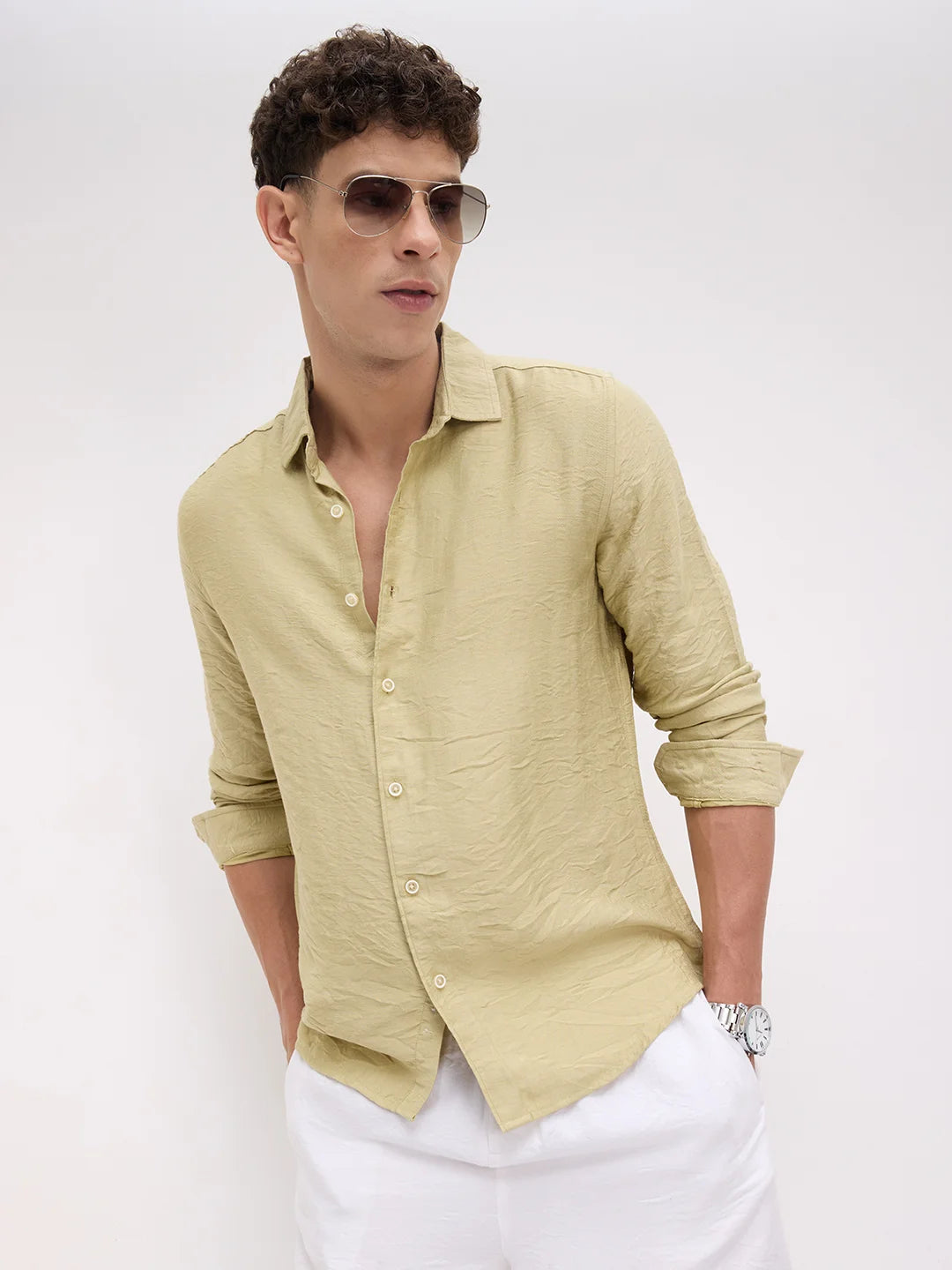 Pale Green Lightweight Crinkled Everyday Shirt