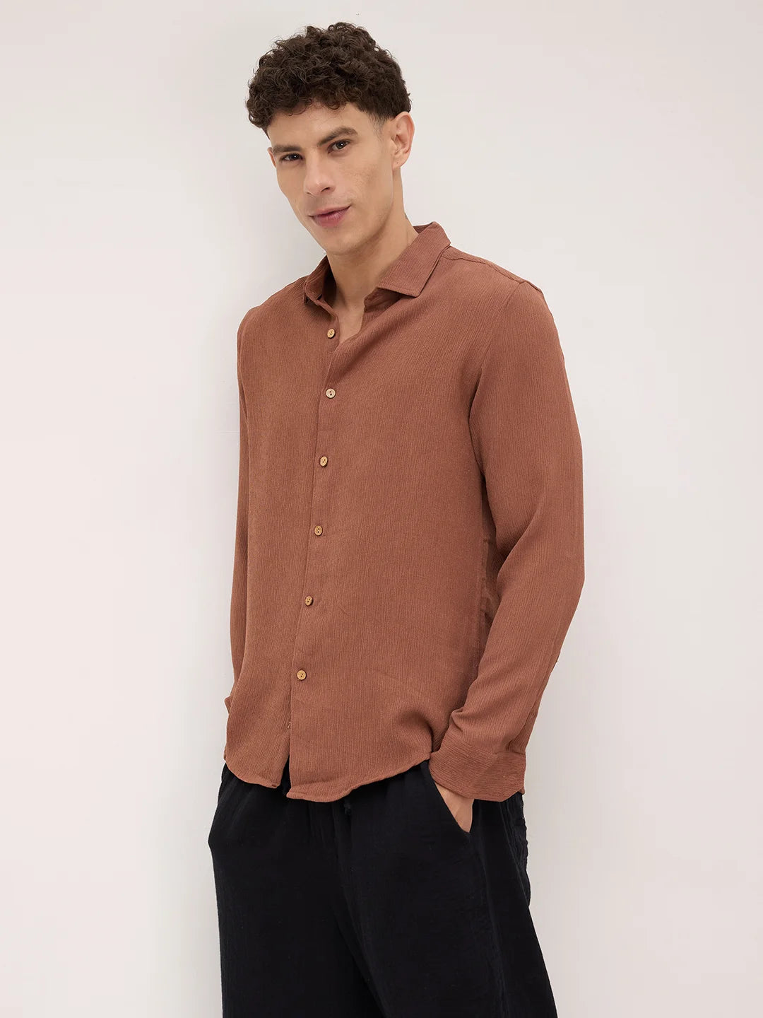 Russet Brown Crinkled Shirt