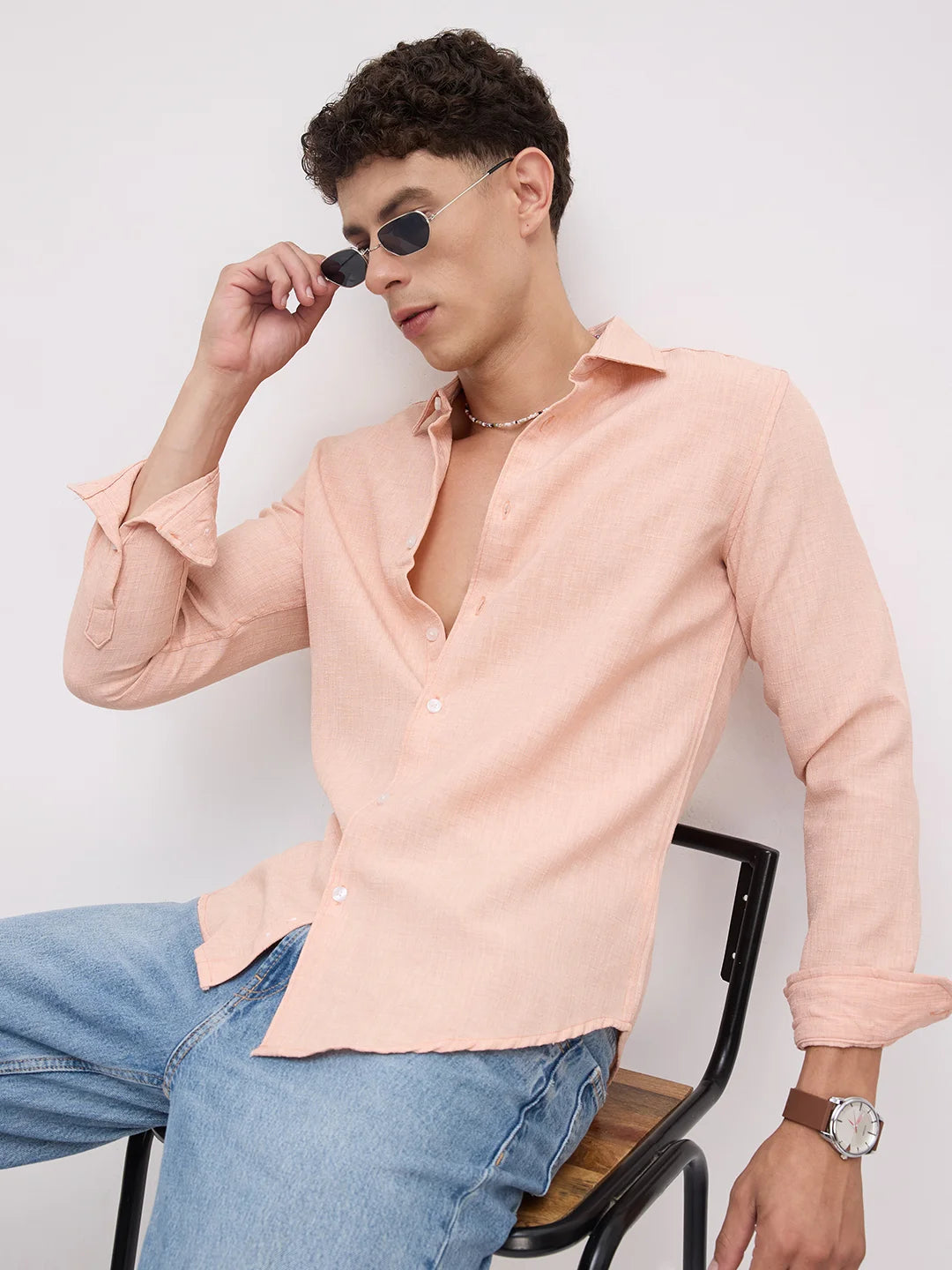 Creamy Peach Subtle Textured Shirt