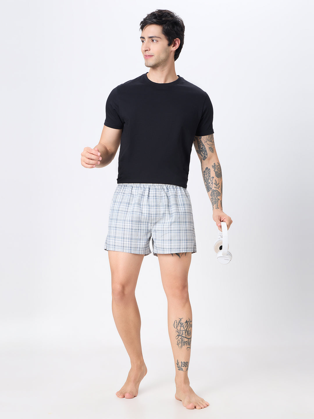 Sage Green & Navy Checks Boxers