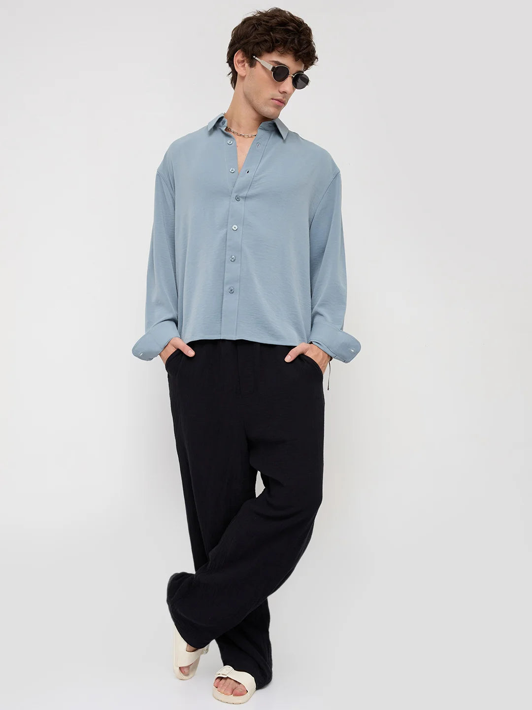 Luxe Marble Blue Ultra Soft Boxy Fit Crop Shirt