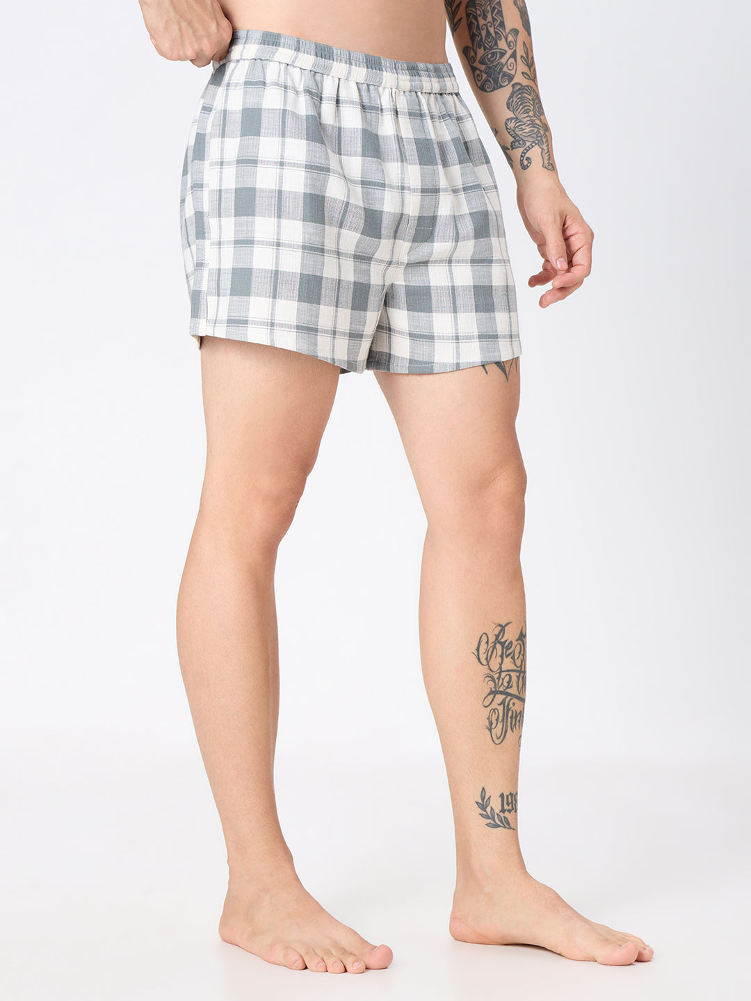 Solid Olive & Grey Checks Boxers