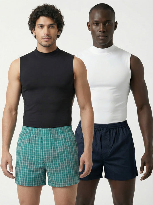 Shamrock Green Checks & Solid Navy Boxers