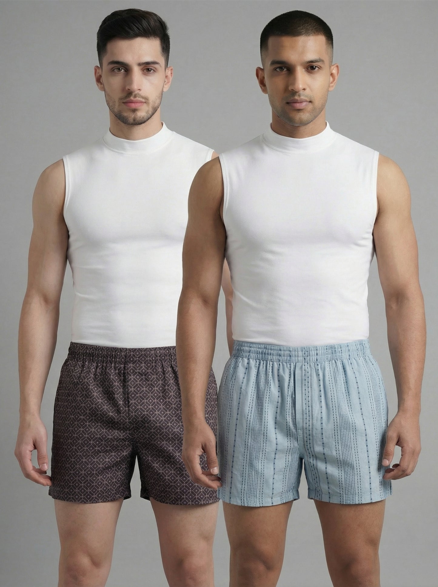 Multicolor Diamond Print & Mist Blue Linear Weave Boxers