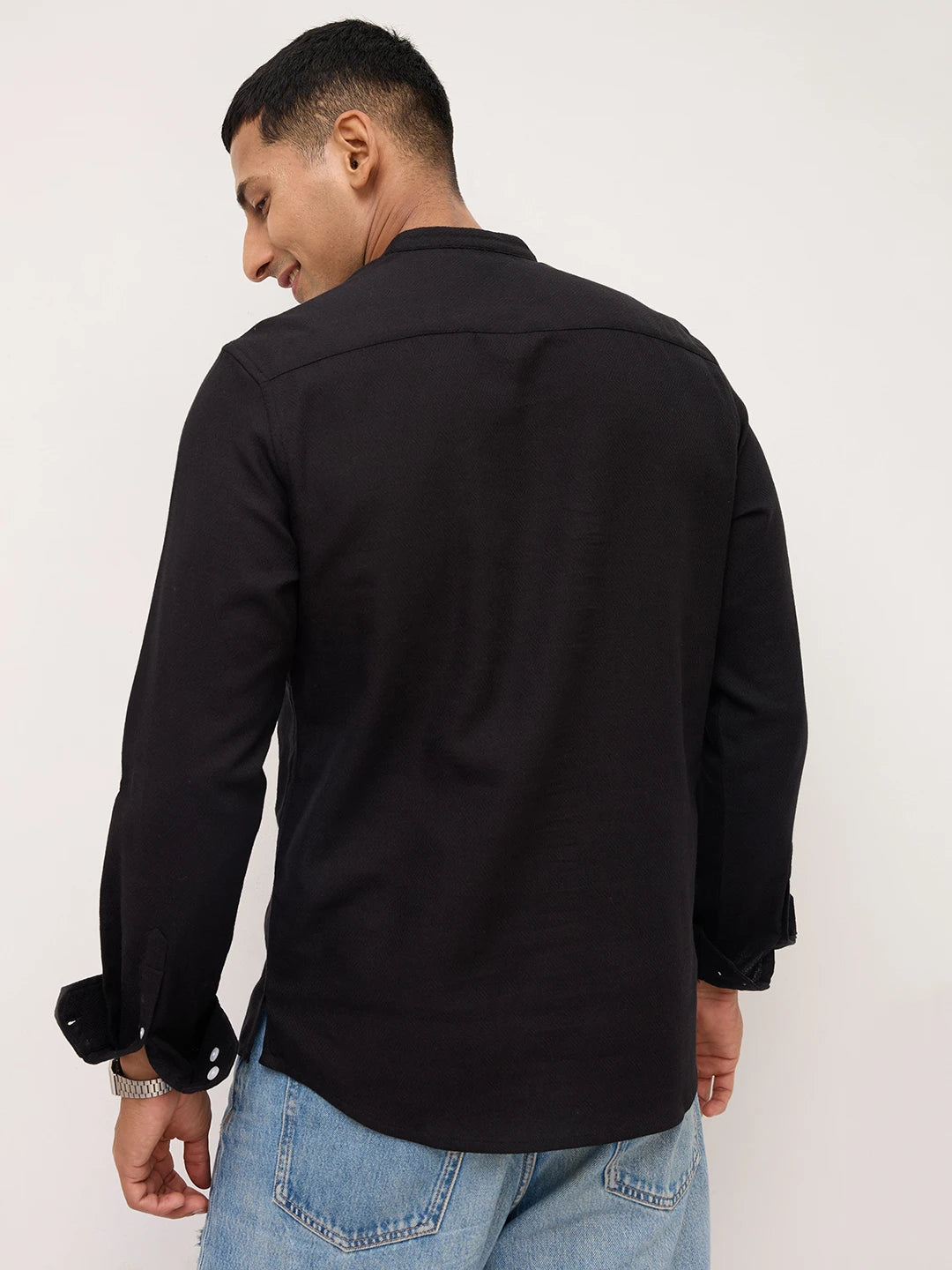 Onyx Black Fine Diamond Weave Kurta