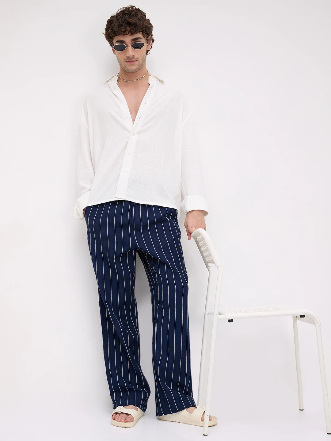 Finesse Navy Straight Fit Trousers