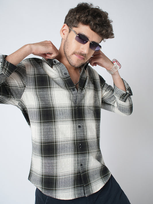 Everyday Olive Broad Checks Linen Blend Shirt