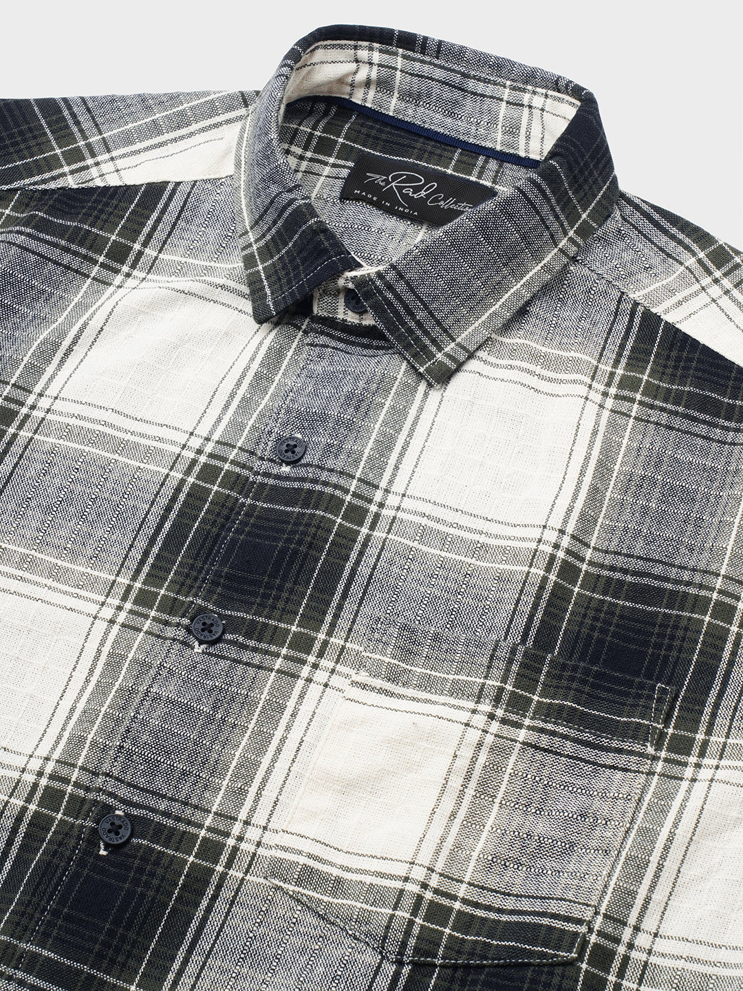 Everyday Olive Broad Checks Linen Blend Shirt