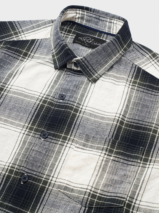 Everyday Olive Broad Checks Linen Blend Shirt