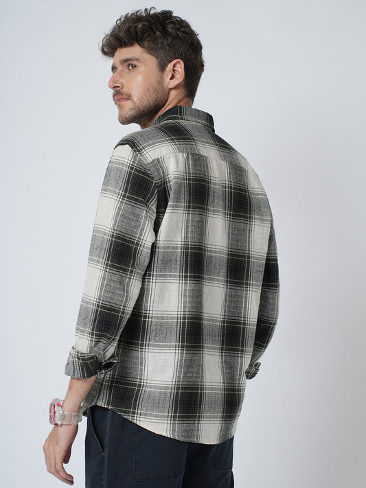 Everyday Olive Broad Checks Linen Blend Shirt