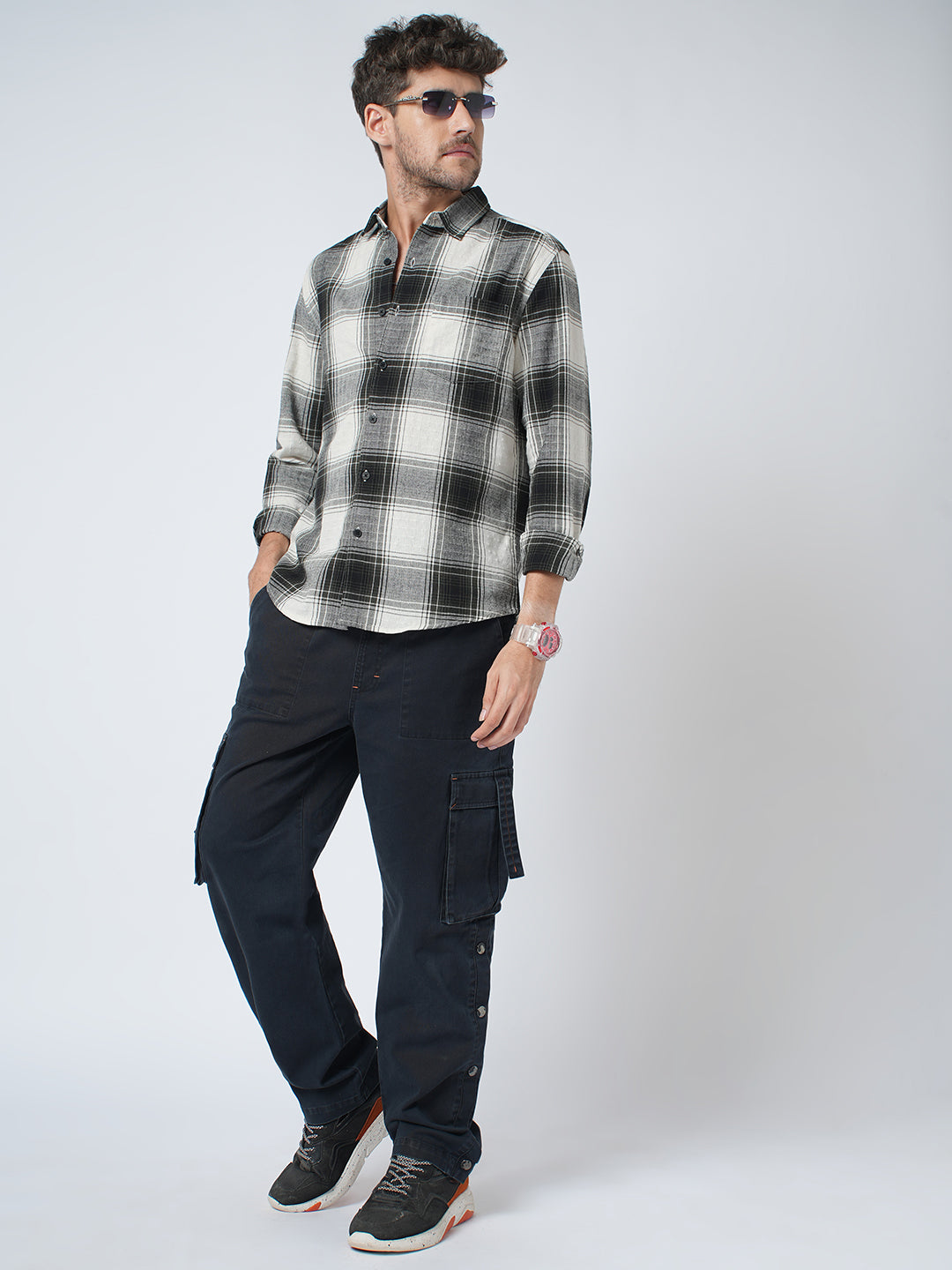 Everyday Olive Broad Checks Linen Blend Shirt