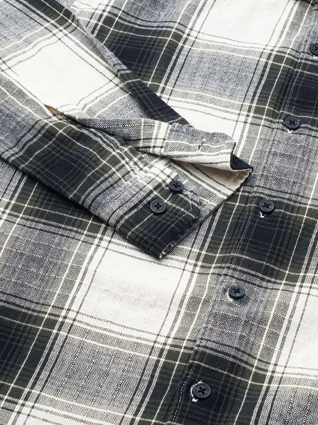 Everyday Olive Broad Checks Linen Blend Shirt