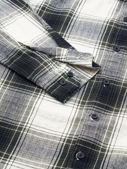 Everyday Olive Broad Checks Linen Blend Shirt