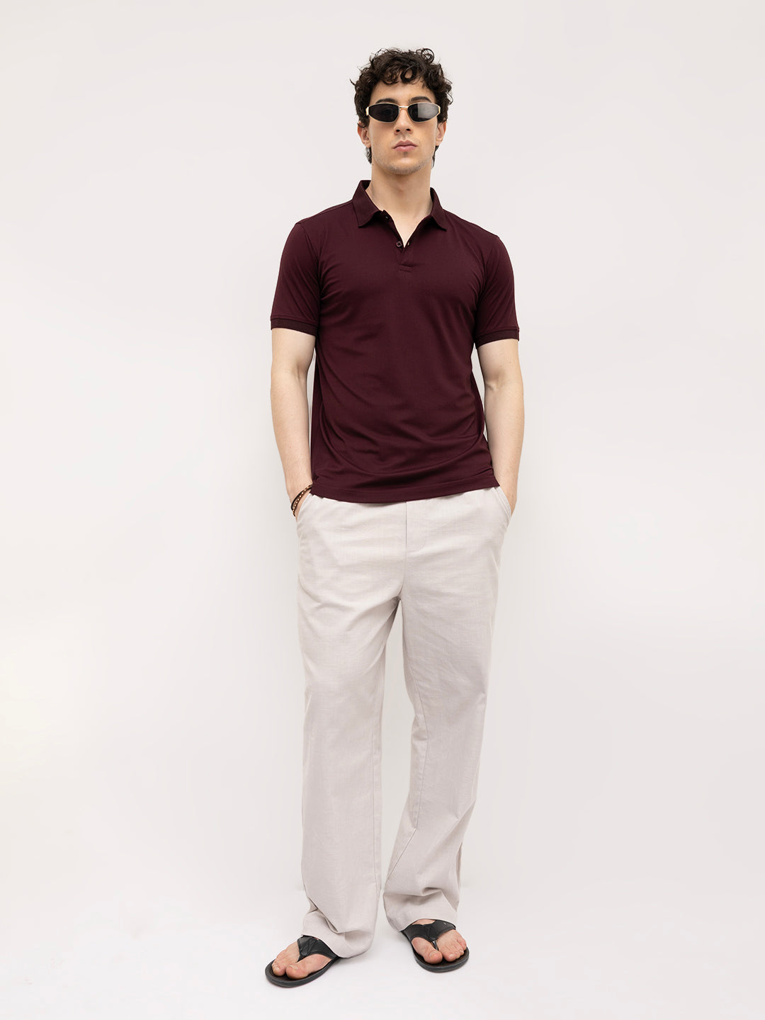 Royal Maroon Honeycomb Polo Knit T-Shirt