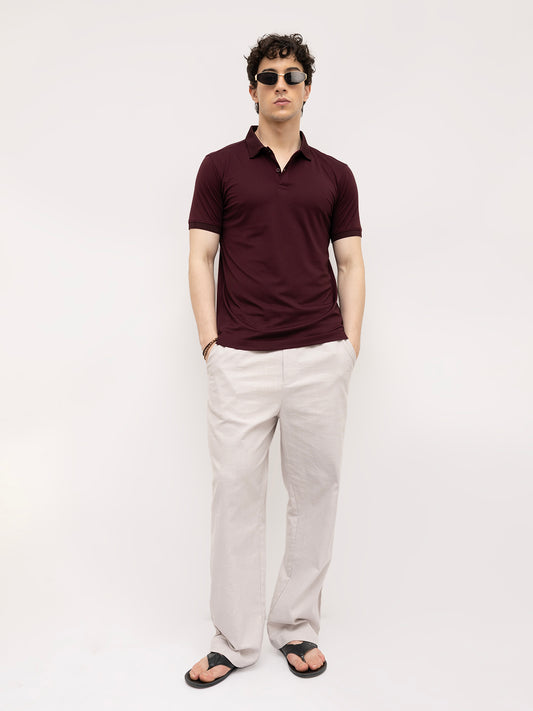 Royal Maroon Honeycomb Polo Knit T-Shirt