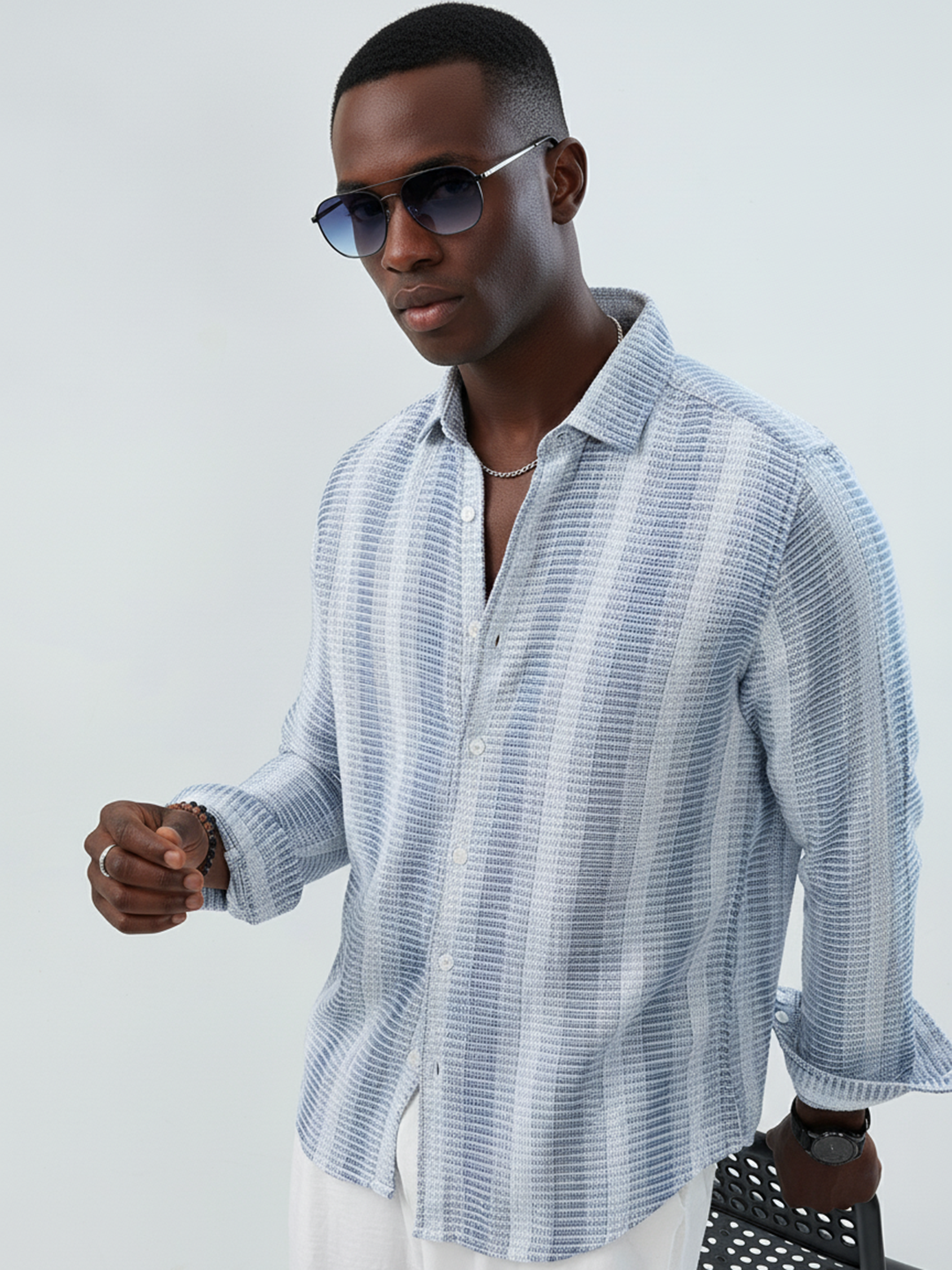 White & Shadow Blue Breeze Striped Shirt