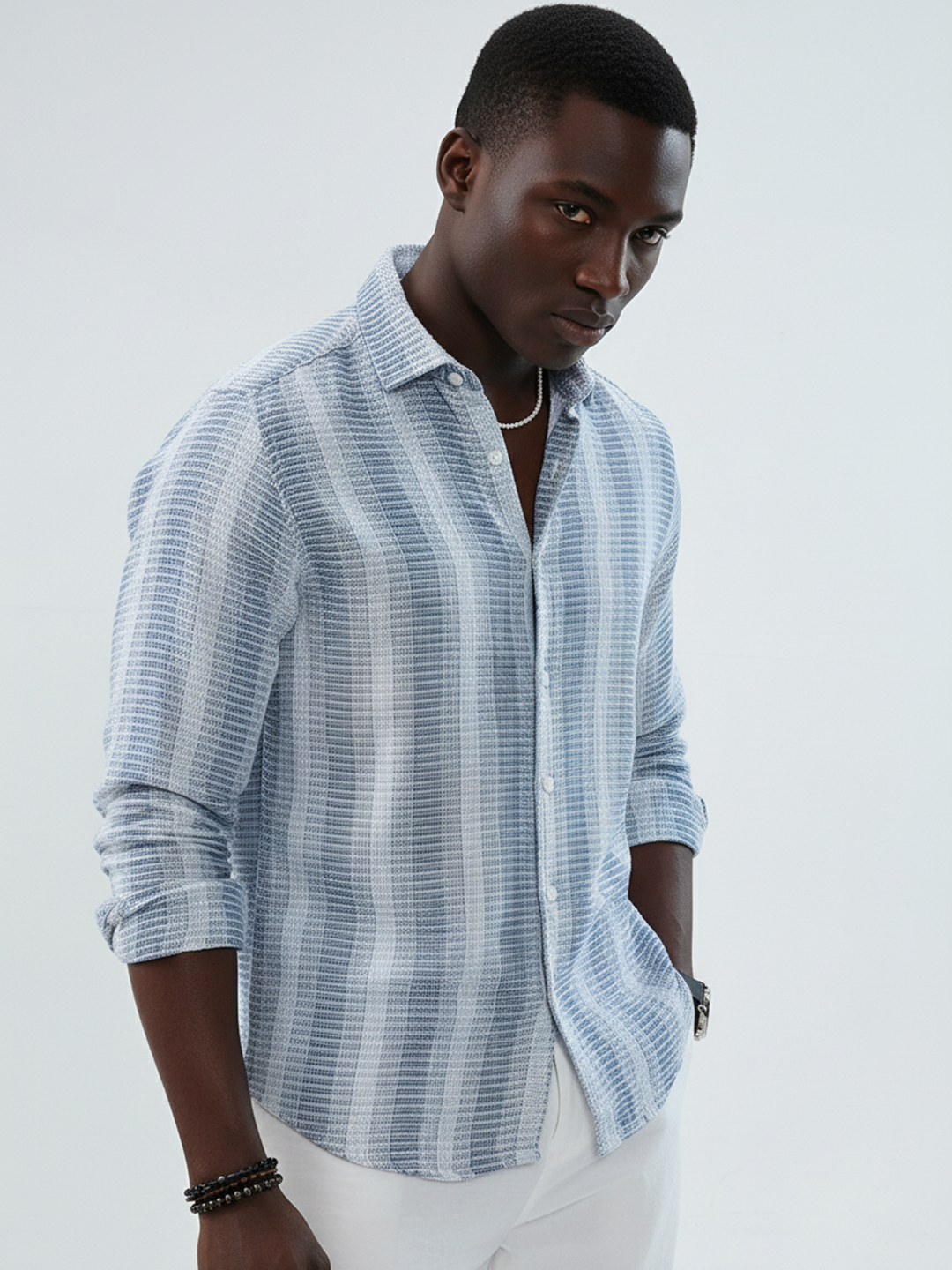 White & Shadow Blue Breeze Striped Shirt