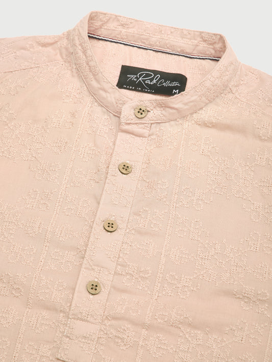 Pastel Peach Blossom Embroidery Kurta