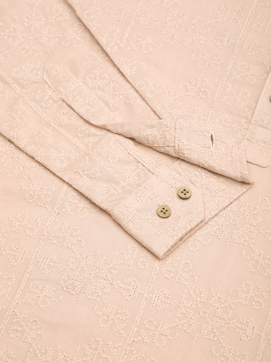 Pastel Peach Blossom Embroidery Kurta