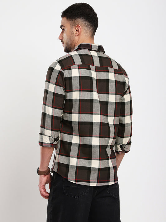 Premium Cotton Coffee Brown & White Plaid Checks Shirt