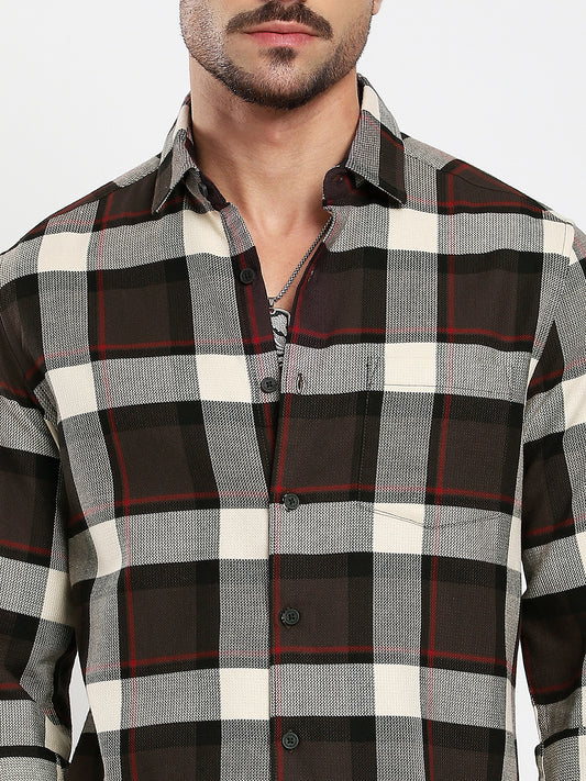 Premium Cotton Coffee Brown & White Plaid Checks Shirt
