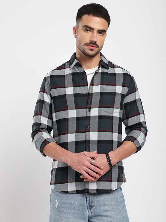 Premium Cotton Urban Grey & Black Plaid Checks Shirt