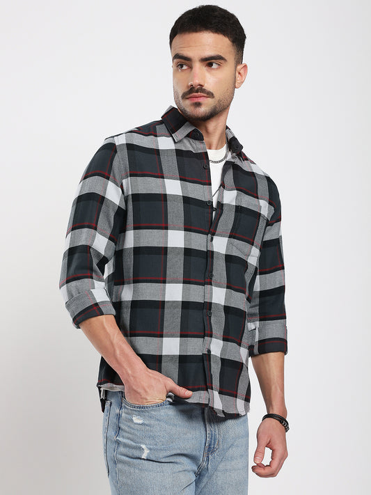 Premium Cotton Urban Grey & Black Plaid Checks Shirt