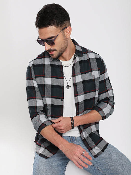 Premium Cotton Urban Grey & Black Plaid Checks Shirt