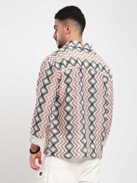 Sculpted Waves Luxe Mesh Oversized Polo Shirt