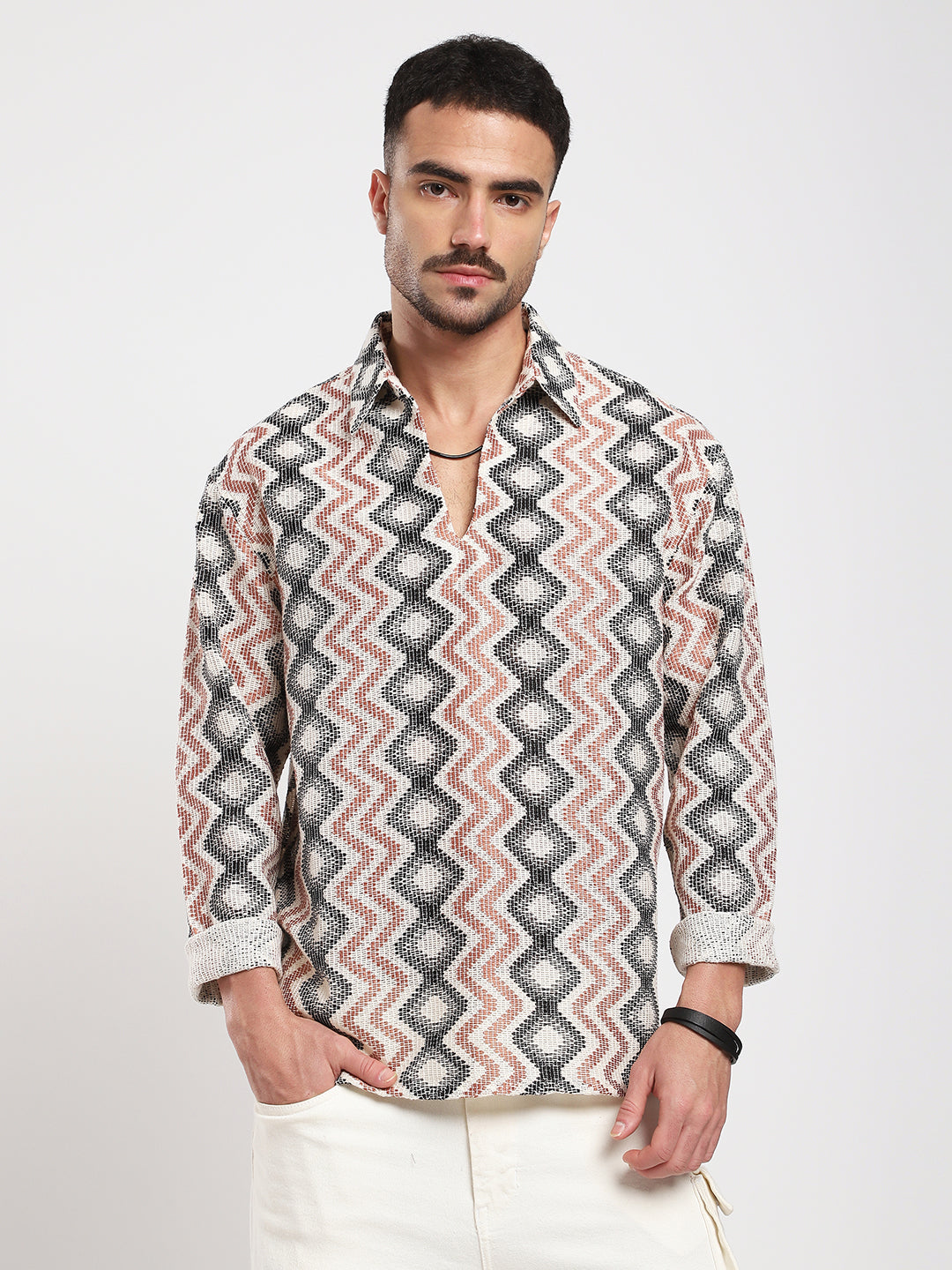 Sculpted Waves Luxe Mesh Oversized Polo Shirt