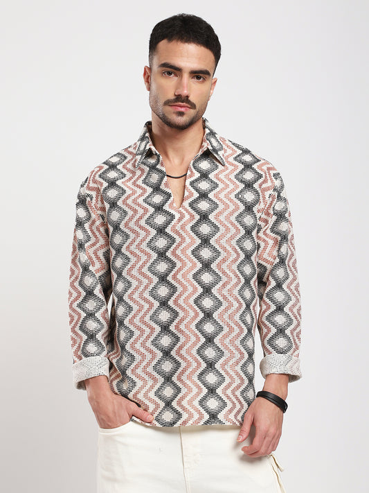 Sculpted Waves Luxe Mesh Oversized Polo Shirt