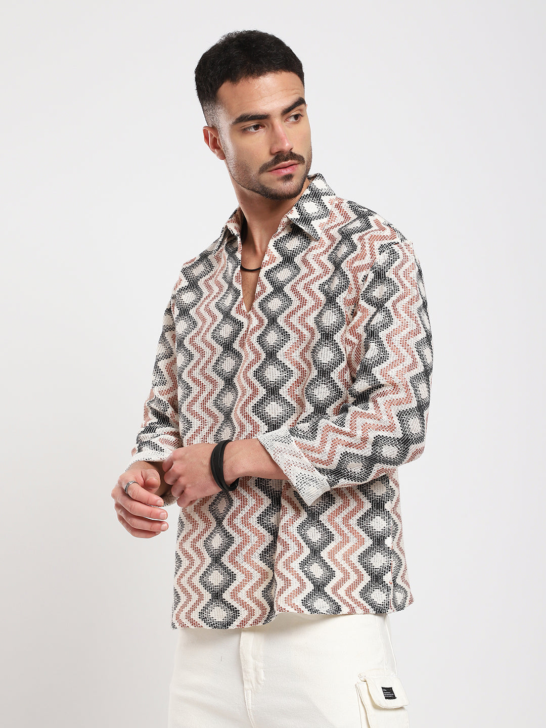 Sculpted Waves Luxe Mesh Oversized Polo Shirt