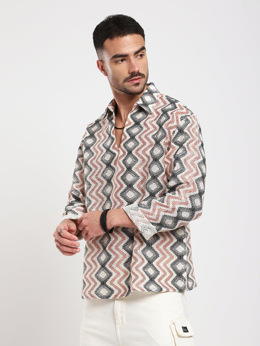 Sculpted Waves Luxe Mesh Oversized Polo Shirt