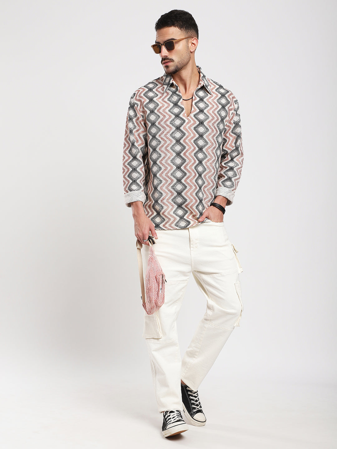 Sculpted Waves Luxe Mesh Oversized Polo Shirt