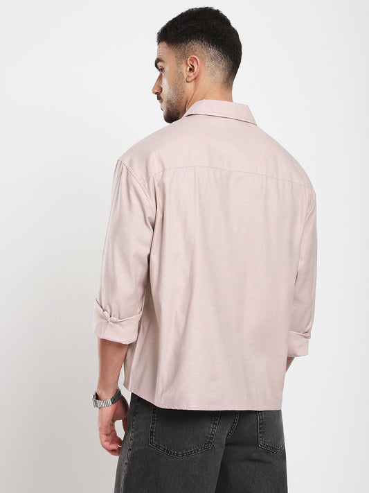 Dusty Pink Refined Slub Textured Boxy Fit Crop Shirt