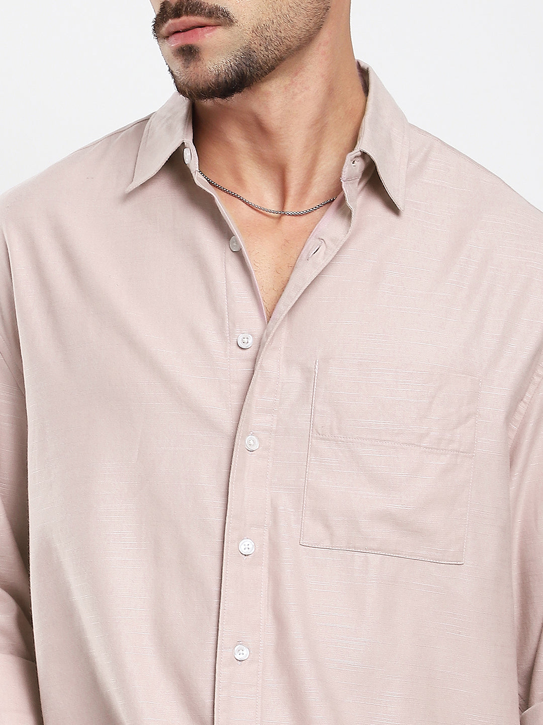 Dusty Pink Refined Slub Textured Boxy Fit Crop Shirt