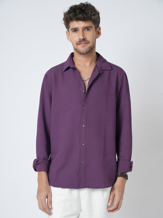 Amethyst Purple Wave Detail Textured Shirt