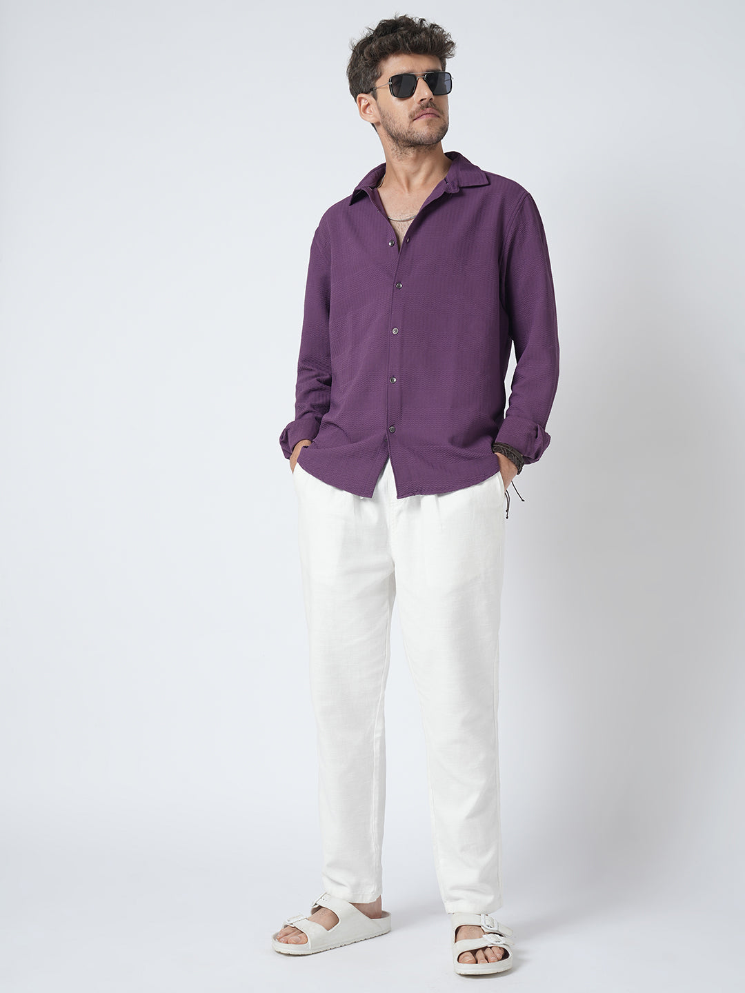 Amethyst Purple Wave Detail Textured Shirt