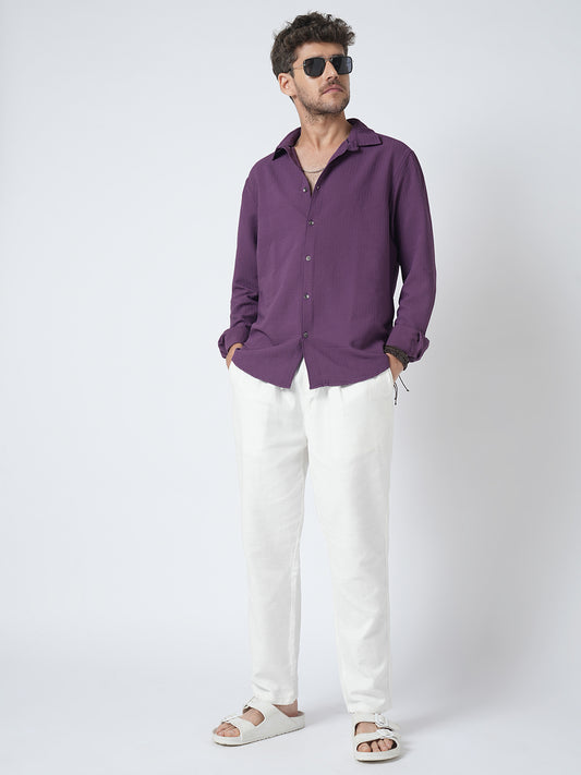 Amethyst Purple Wave Detail Textured Shirt