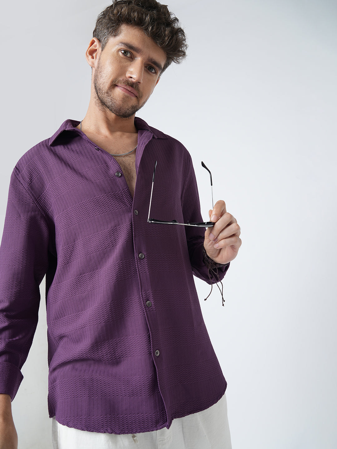 Amethyst Purple Wave Detail Textured Shirt